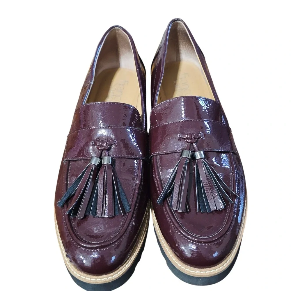 FRANCO SARTO Burgundy Patent Loafers Preppy Academia Classic Chic 9M office core